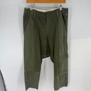 Burning Torch Y2K Drop Crotch Lagenlook Olive Green Baggy High Rise CropTrousers